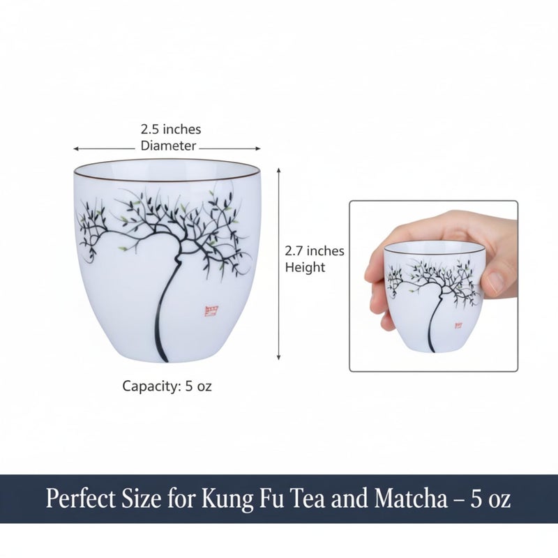 I-MART 4 Pcs Japanese Tea Cup Set, Chinese Style Ceramic Kung Fu Cups for Matcha, 5 oz Small Asian Tea Set, Traditional White Porcelain Cup Gift for Home or Office - Image 5